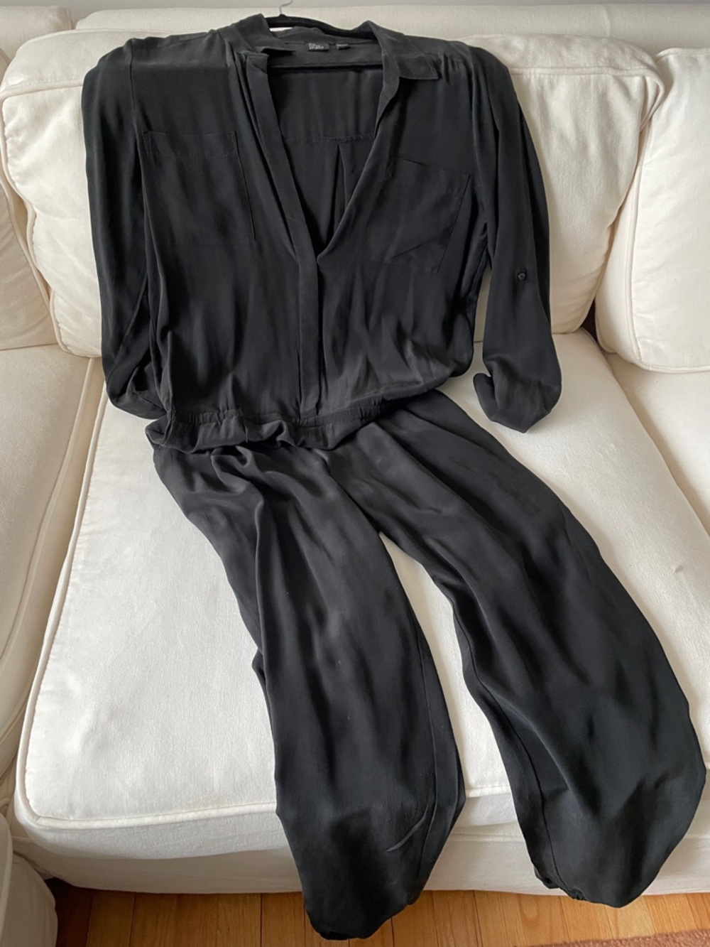 Eileen Fisher Black V-Neck Long Sleeve Jumpsuit